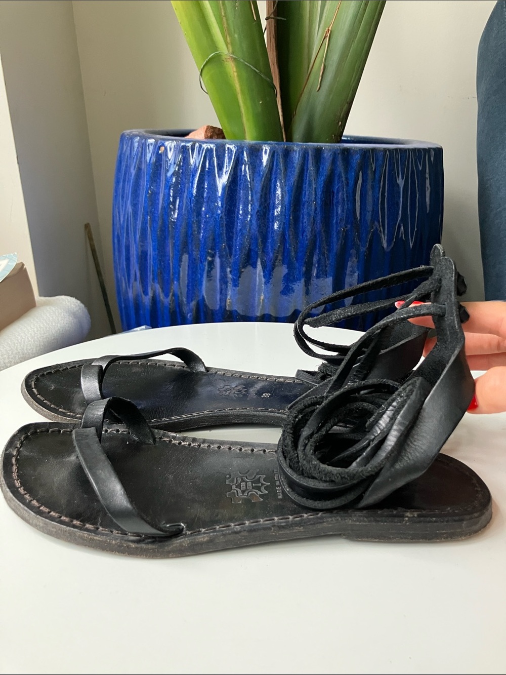 •Officine Générale• Lace-Up Genuine Leather Grecian Sandals